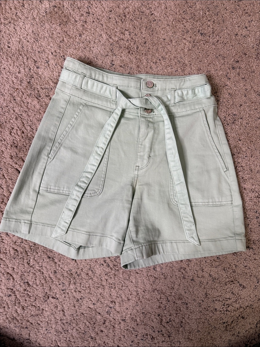 White House Black Market Light Sage Mint green High-Waist Tie-Belt Shorts Sz 2